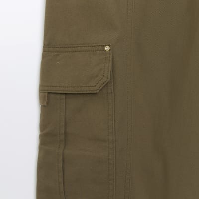 Khaki twill cuffed cargo trousers River Island