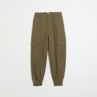 Khaki twill cuffed cargo trousers River Island