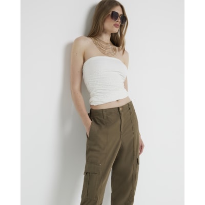 Khaki twill cuffed cargo trousers River Island