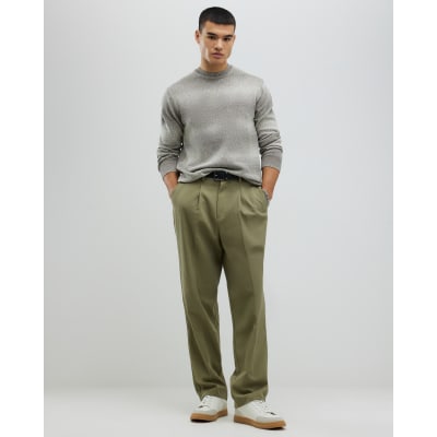 Khaki Twill Wide Leg Trousers
