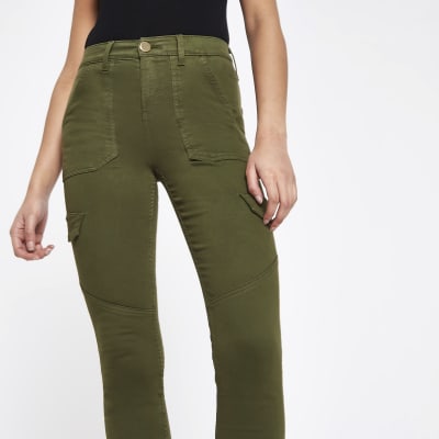 khaki utility skinny jeans