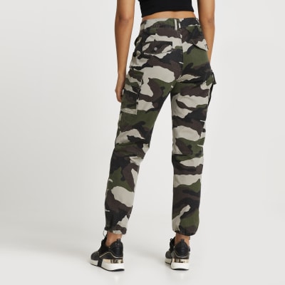 Khaki utility camo zip twill trousers