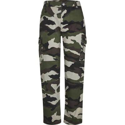 Khaki utility camo zip twill trousers