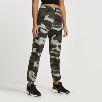 Khaki utility camo zip twill trousers