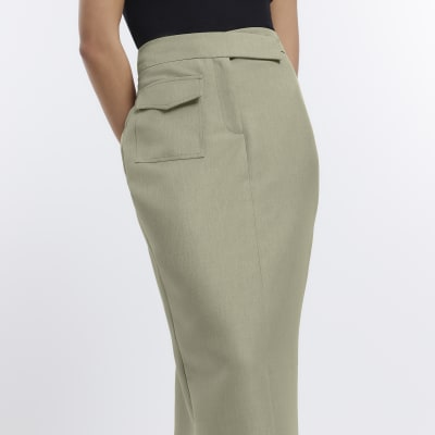 Khaki Utility midi Pencil skirt River Island