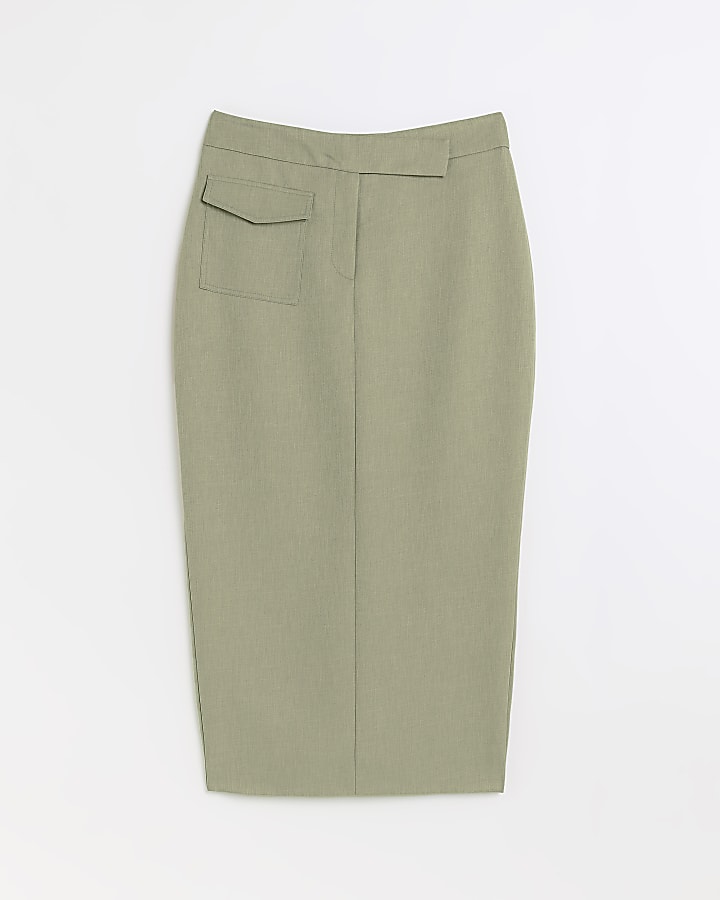 Khaki Utility midi Pencil skirt