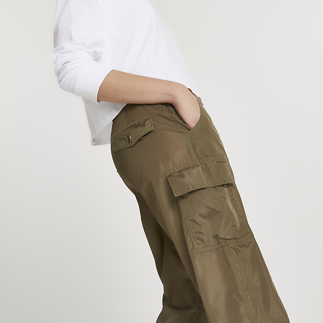 Khaki utility nylon cuffed trousers | River Island