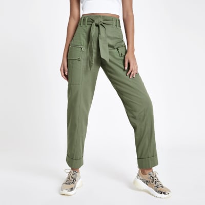 Khaki utility peg leg trousers