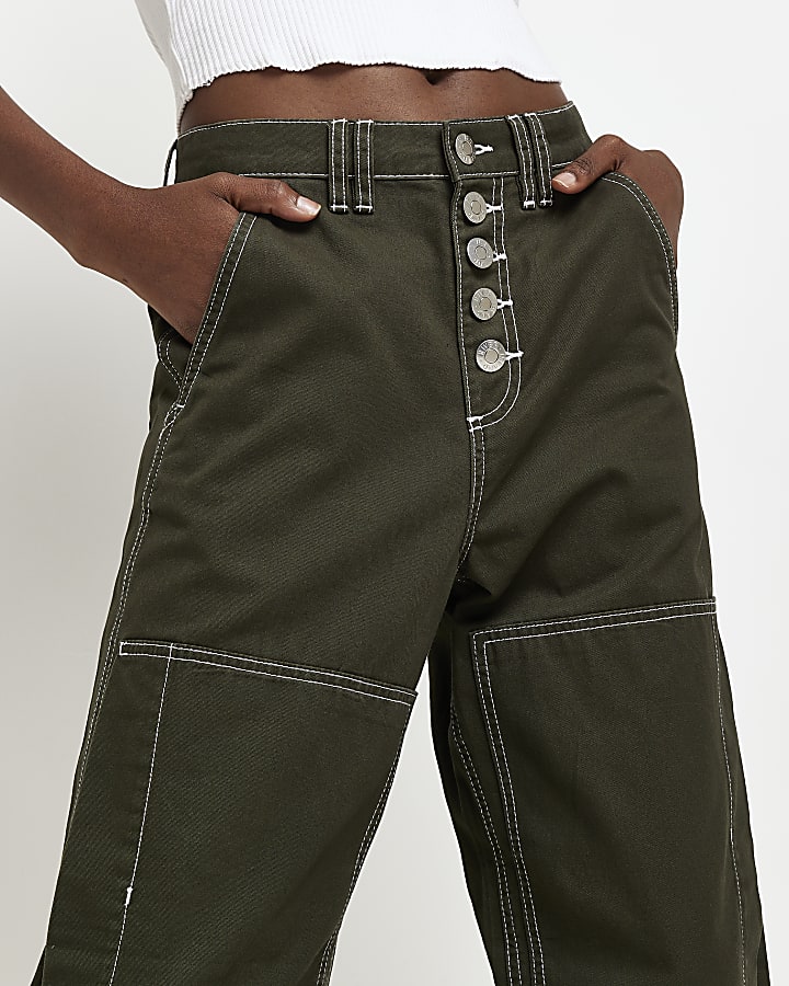 Khaki utility straight leg trousers