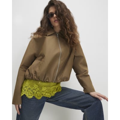 River Island Khaki Utiltiy Zip Through Harrington Jacket