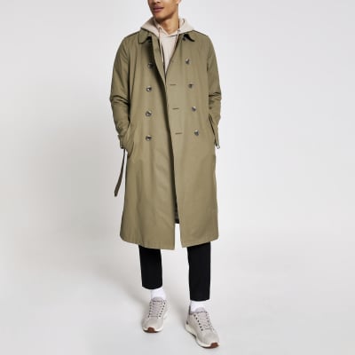 Khaki water resistant longline trench coat | River Island