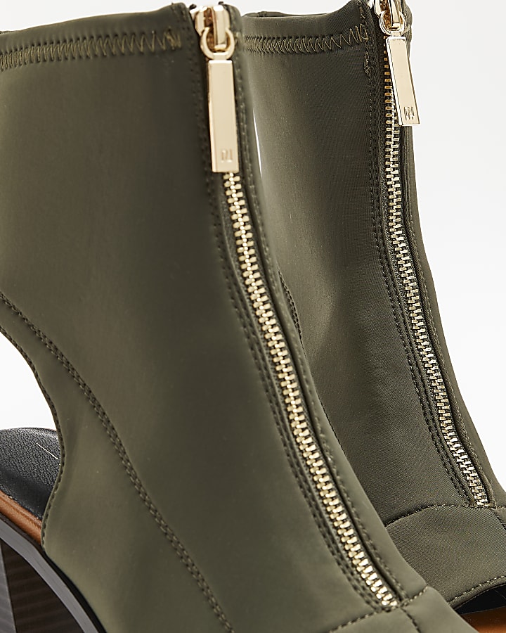 Khaki wide fit open toe ankle boot