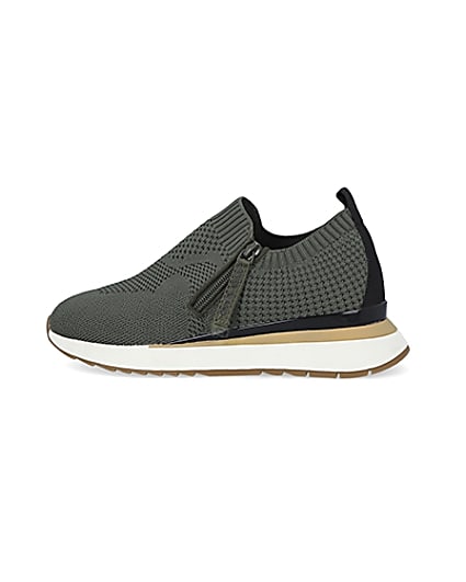 360 degree animation of product Khaki wide knitted trainers frame-4