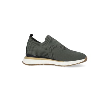 khaki knitted trainers