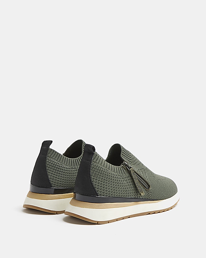 Khaki wide knitted trainers