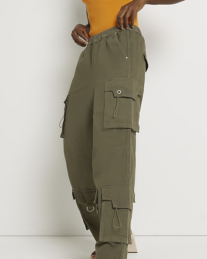Khaki wide leg cargo trousers