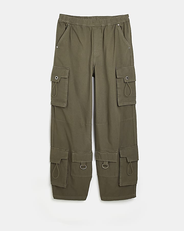 Khaki wide leg cargo trousers