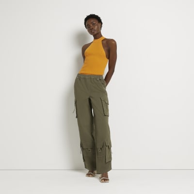 ladies khaki cargo trousers