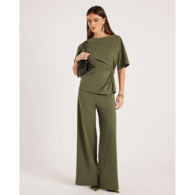 Khaki Wide Leg Trousers