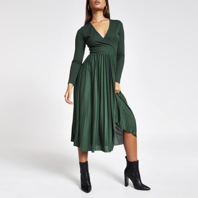 river island print midi dress khaki