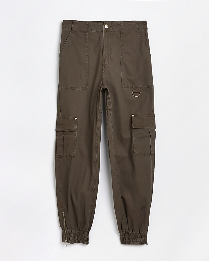 Khaki zip cargo trousers