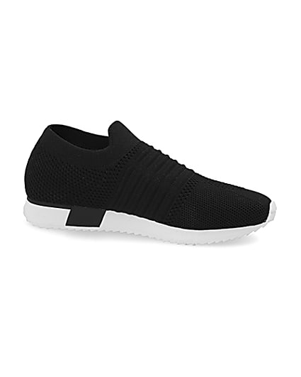 360 degree animation of product Kids black knit runner trainers frame-16