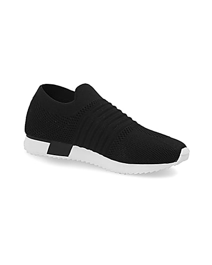 360 degree animation of product Kids black knit runner trainers frame-17