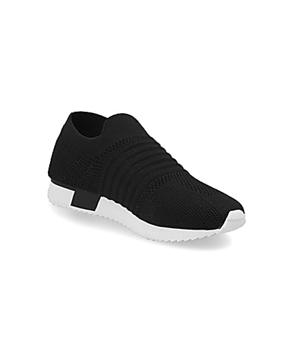 360 degree animation of product Kids black knit runner trainers frame-18