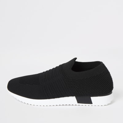 black knit runner trainers