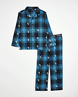Kids Blue RI monogram Check Pyjamas