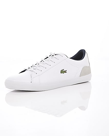 360 degree animation of product Lacoste white leather contrast trainers frame-0