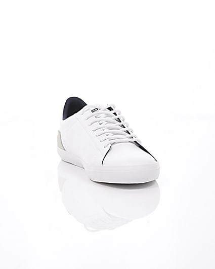 360 degree animation of product Lacoste white leather contrast trainers frame-5