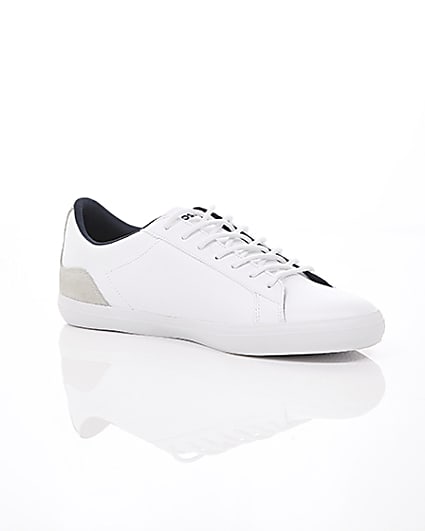 360 degree animation of product Lacoste white leather contrast trainers frame-7