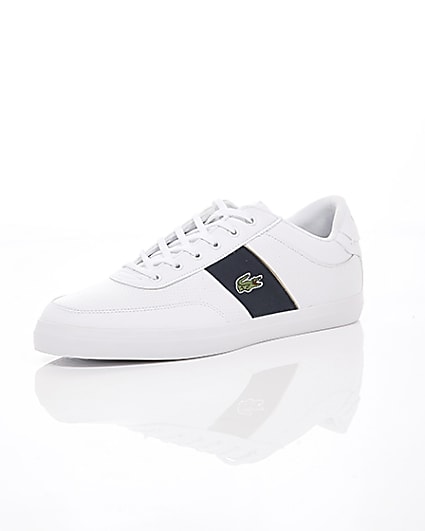 360 degree animation of product Lacoste white leather Courtmaster trainers frame-0