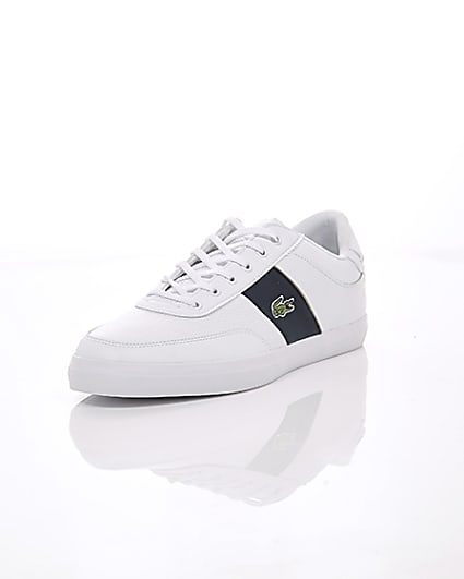 360 degree animation of product Lacoste white leather Courtmaster trainers frame-1