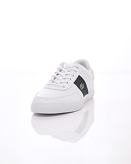360 degree animation of product Lacoste white leather Courtmaster trainers frame-2