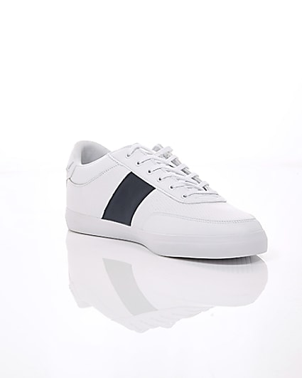 360 degree animation of product Lacoste white leather Courtmaster trainers frame-6