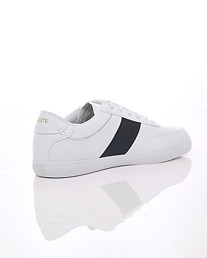 360 degree animation of product Lacoste white leather Courtmaster trainers frame-12