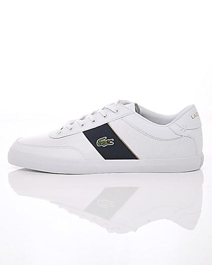 360 degree animation of product Lacoste white leather Courtmaster trainers frame-21