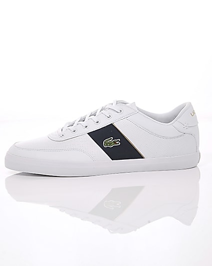 360 degree animation of product Lacoste white leather Courtmaster trainers frame-22