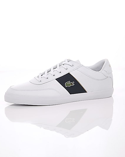 360 degree animation of product Lacoste white leather Courtmaster trainers frame-23