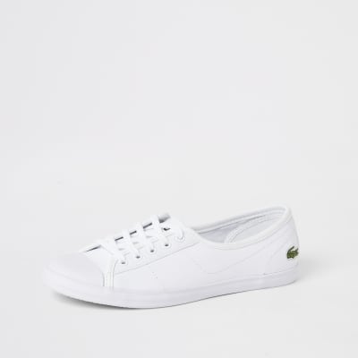white leather lace up trainers
