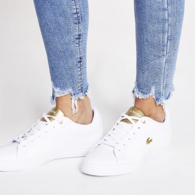 lacoste white leather trainers womens