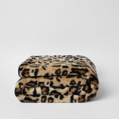 Leopard faux fur throw River Island