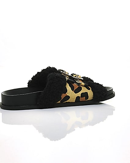 360 degree animation of product Leopard print buckle shearling sliders frame-11