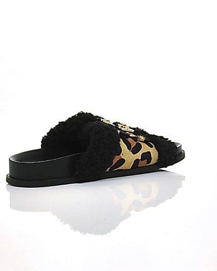 360 degree animation of product Leopard print buckle shearling sliders frame-12