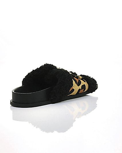 360 degree animation of product Leopard print buckle shearling sliders frame-13