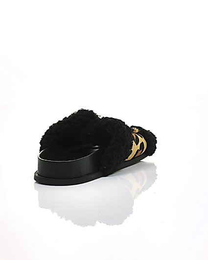 360 degree animation of product Leopard print buckle shearling sliders frame-14