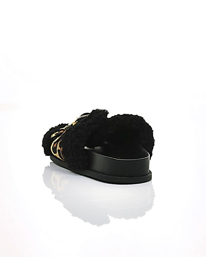 360 degree animation of product Leopard print buckle shearling sliders frame-17