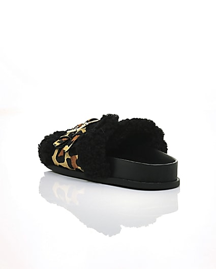 360 degree animation of product Leopard print buckle shearling sliders frame-18